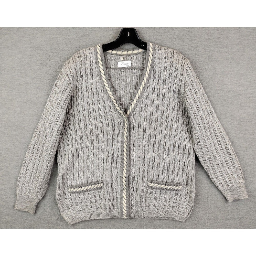 Briciole Womens Sweater L Silver Gray Cable Knit Merino Wool Retro Glam Cardigan